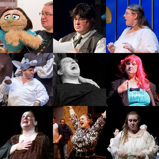 A collage of multiple theater roles Nikki has played
